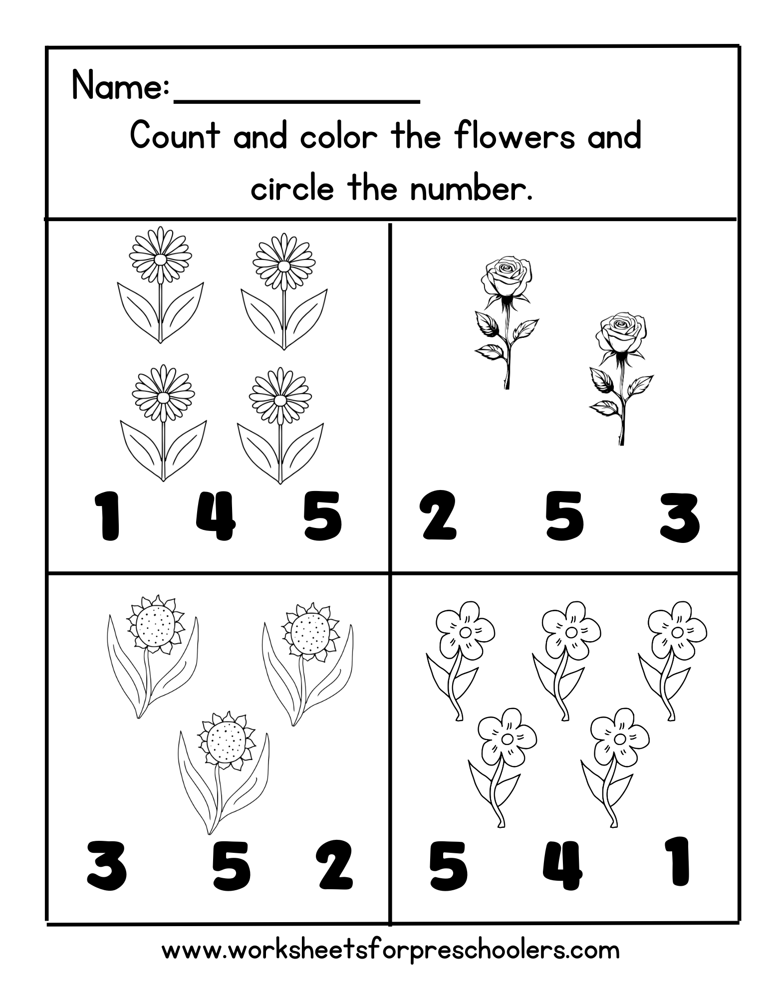 Flowers Math Worksheet