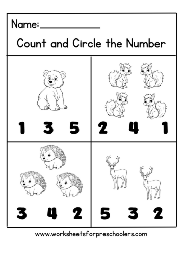 Forest Animal Count and Circle Worksheet