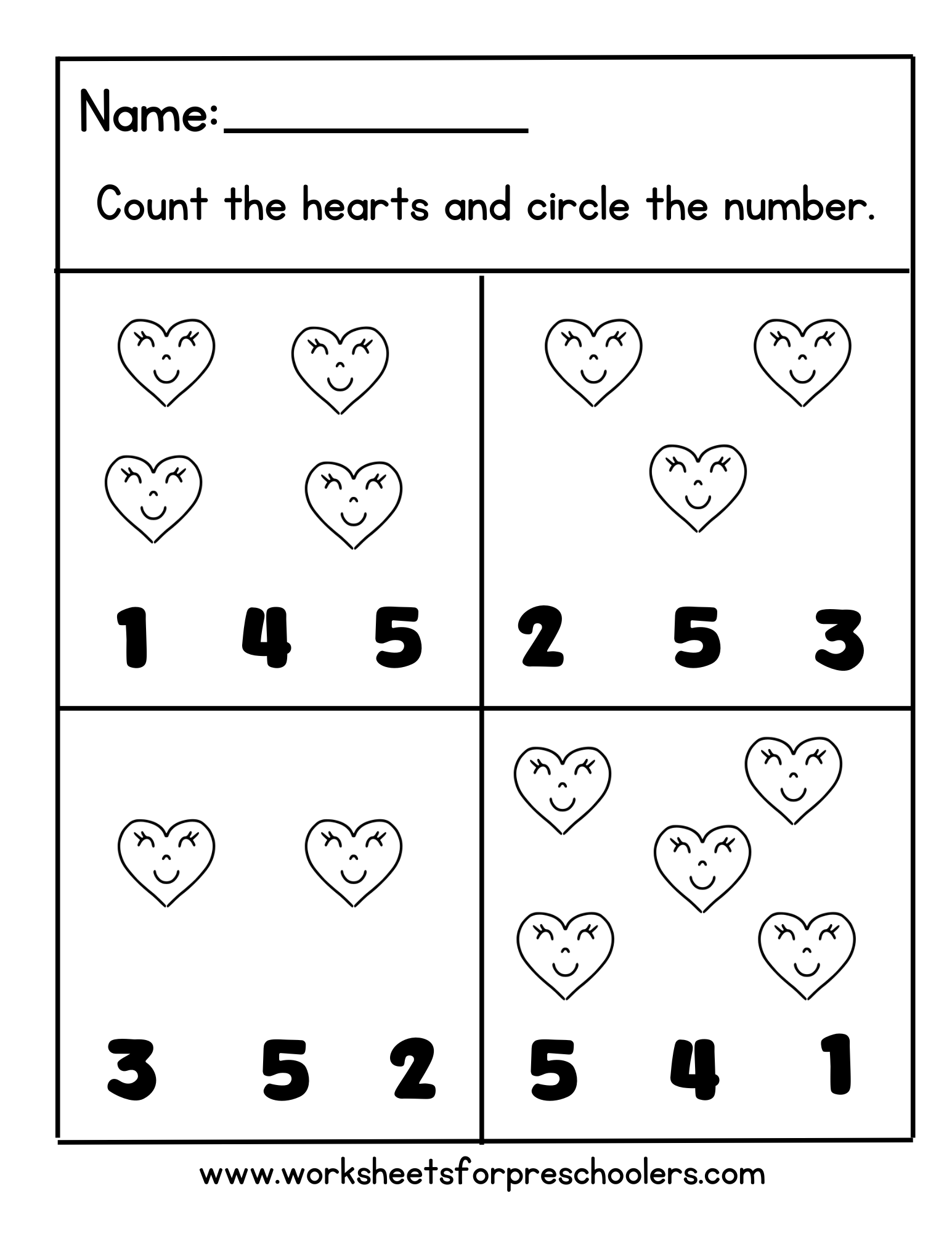 Valentine Count and Circle Number Worksheet Valentine Count and Circle Number Worksheet