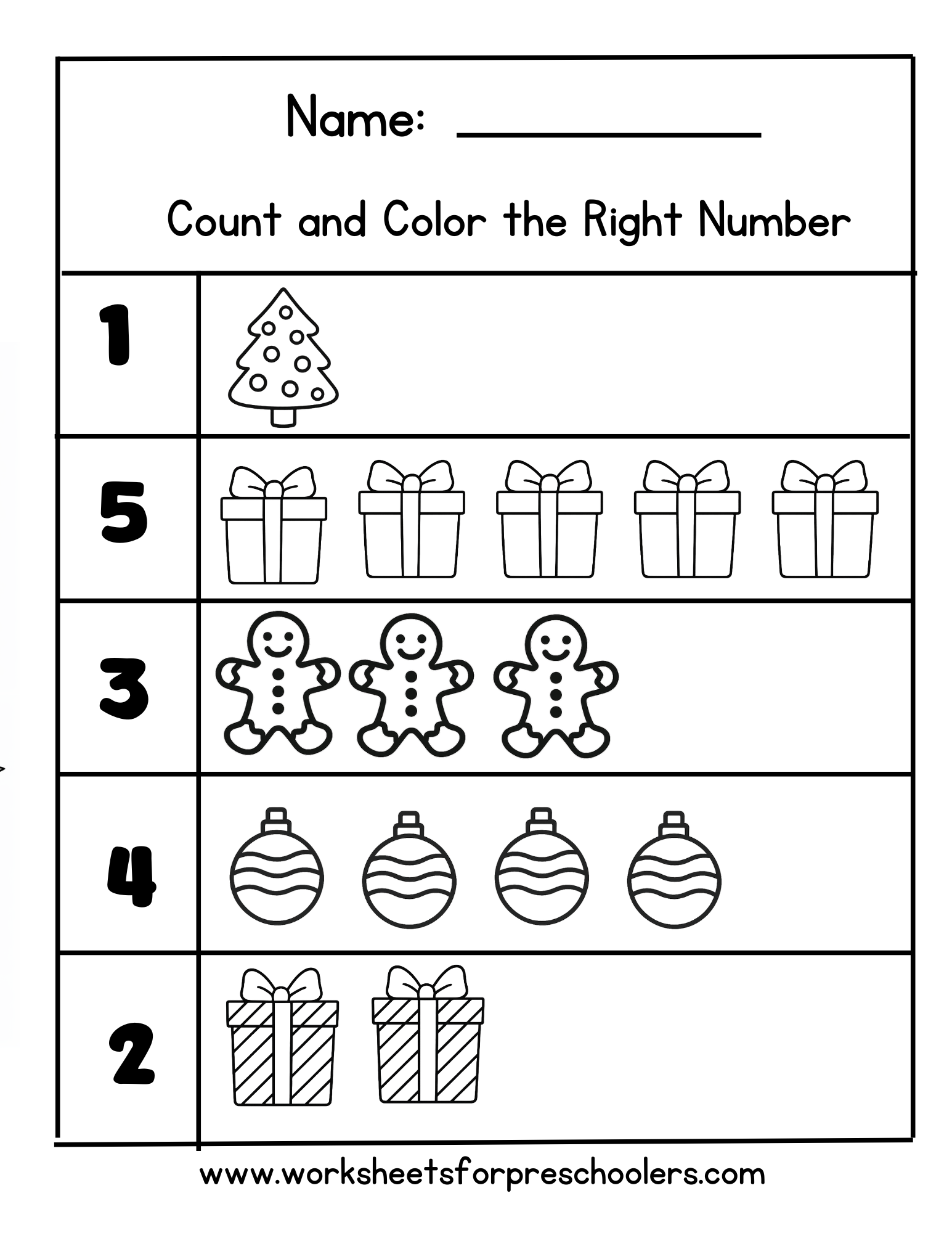 Christmas COunt and Color Math Worksheet