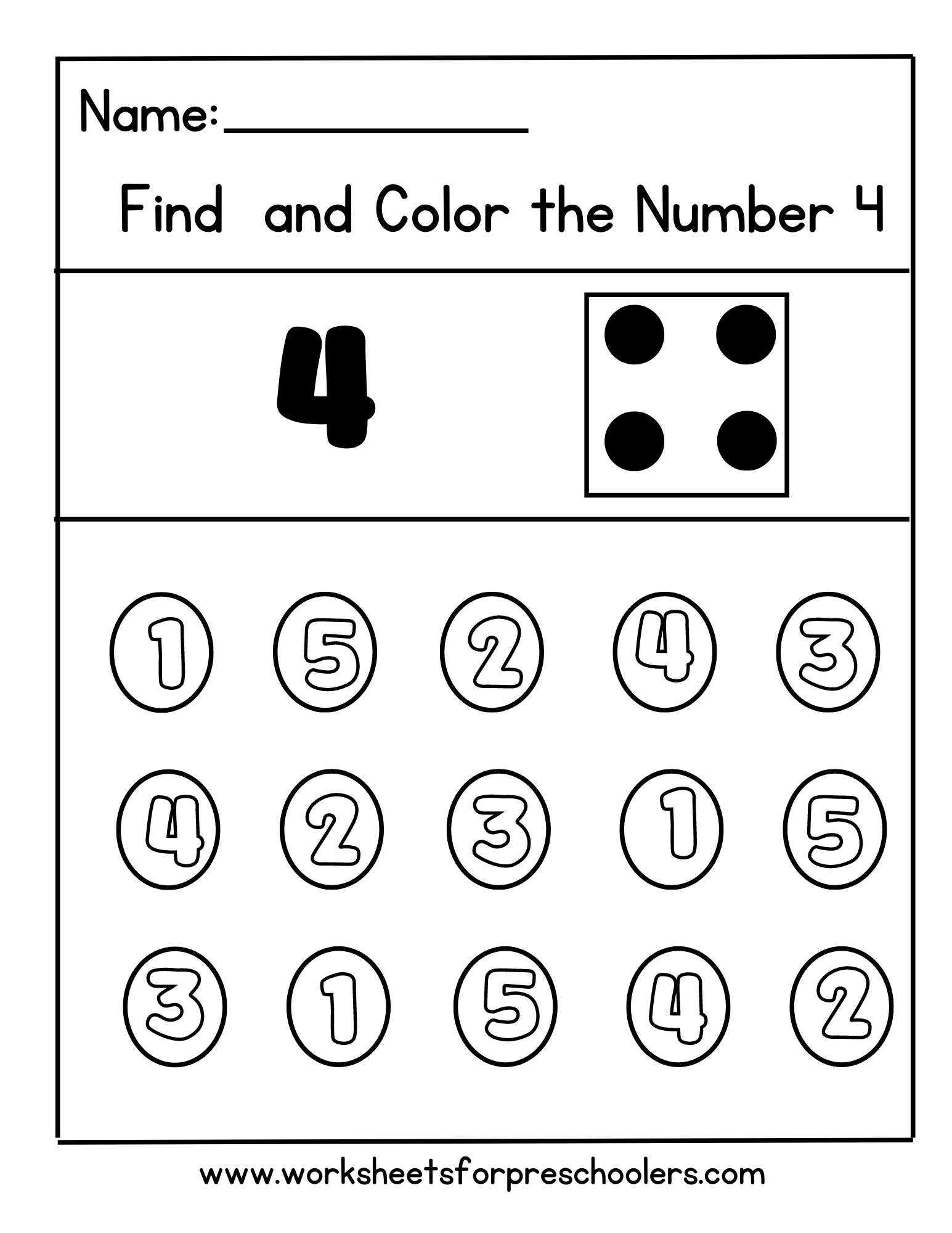 Find and Color Number 4 Worksheet