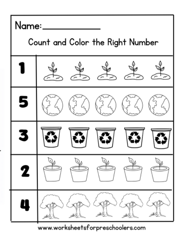 Earth Day Counting Math Worksheet