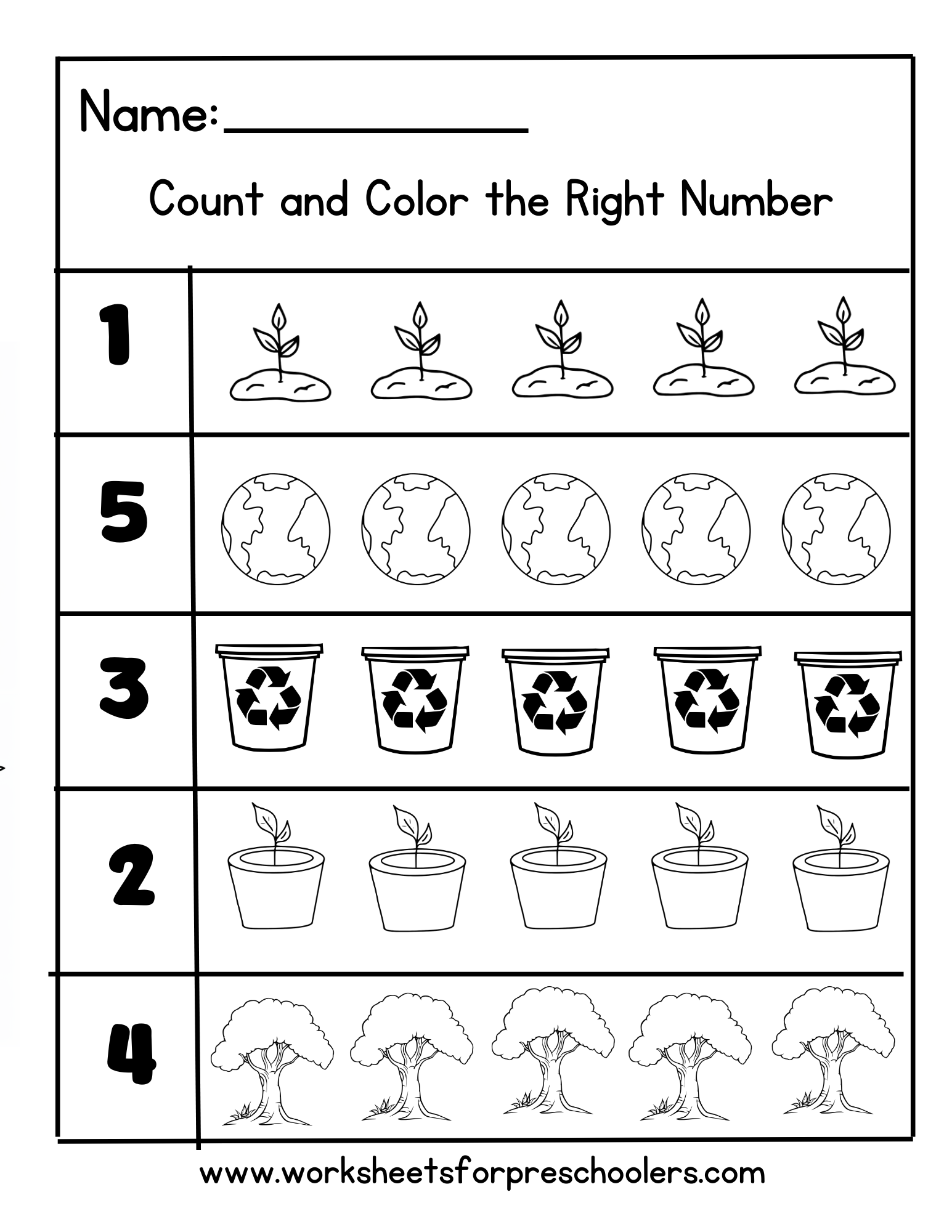 Earth Day Counting Math Worksheet
