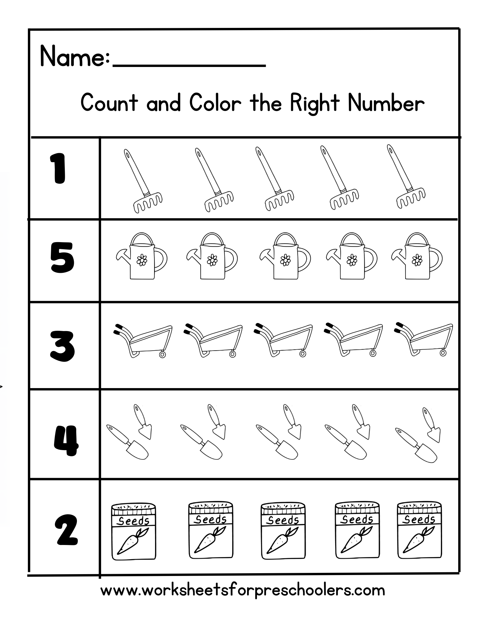 Garden Count and Color Worksheet