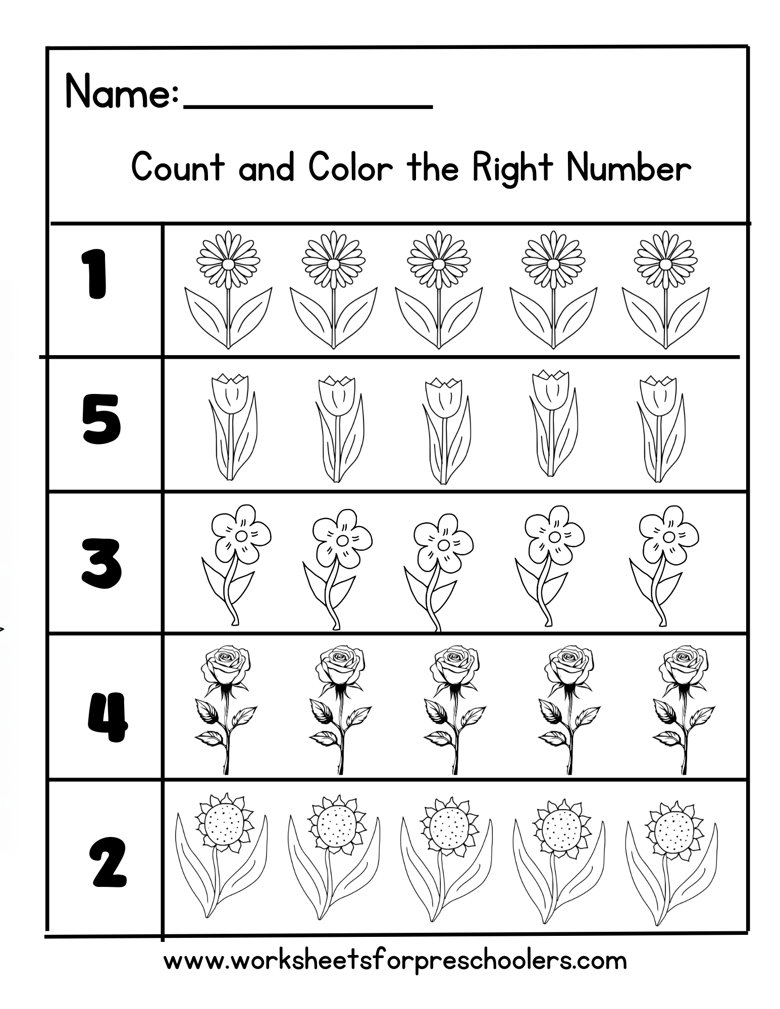 Mothers Day Count and Color Flowers