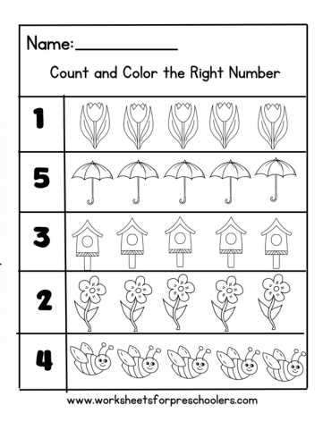 Spring Count and Color Math Worksheet