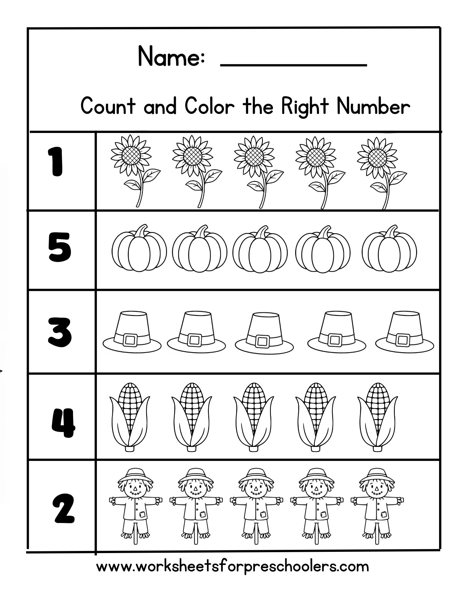 Thanksgiving Count and Color Worksheet