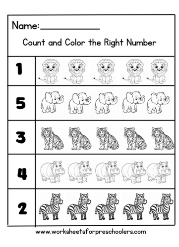 Count and Color Math Worksheet Jungle Animals