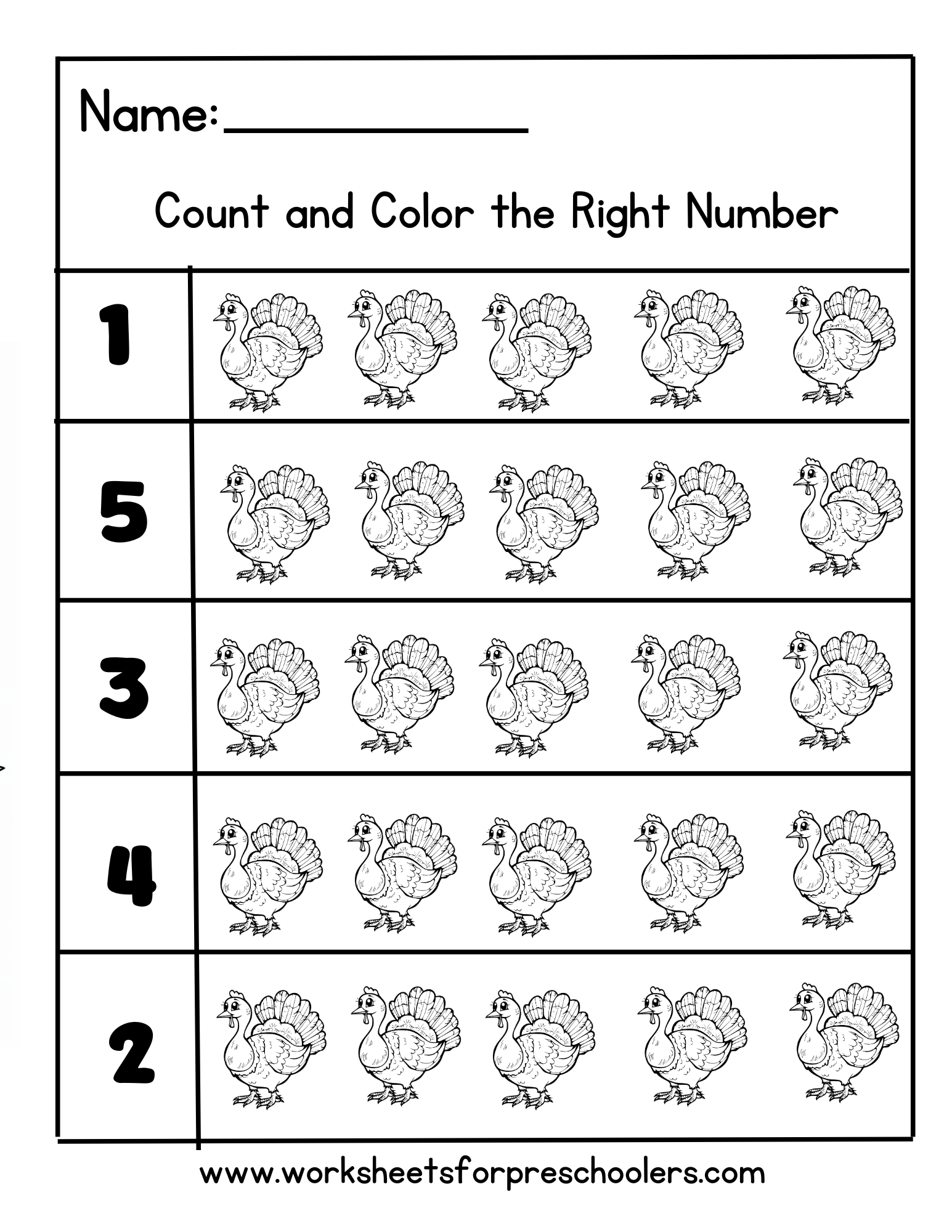 Counting Turkeys Worksheet