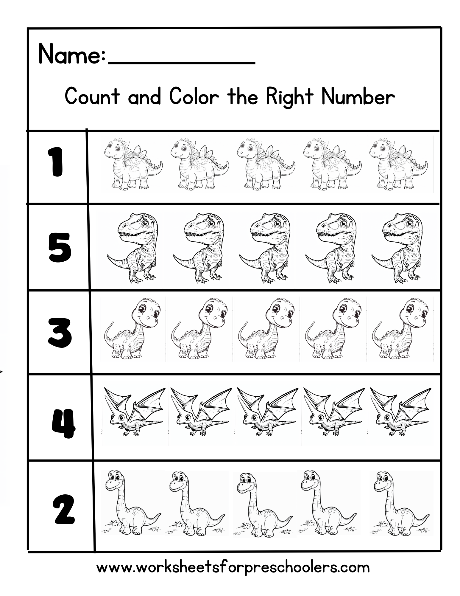 Count and Color Math Worksheet Dinosaurs Count and Color Math Worksheet Dinosaurs