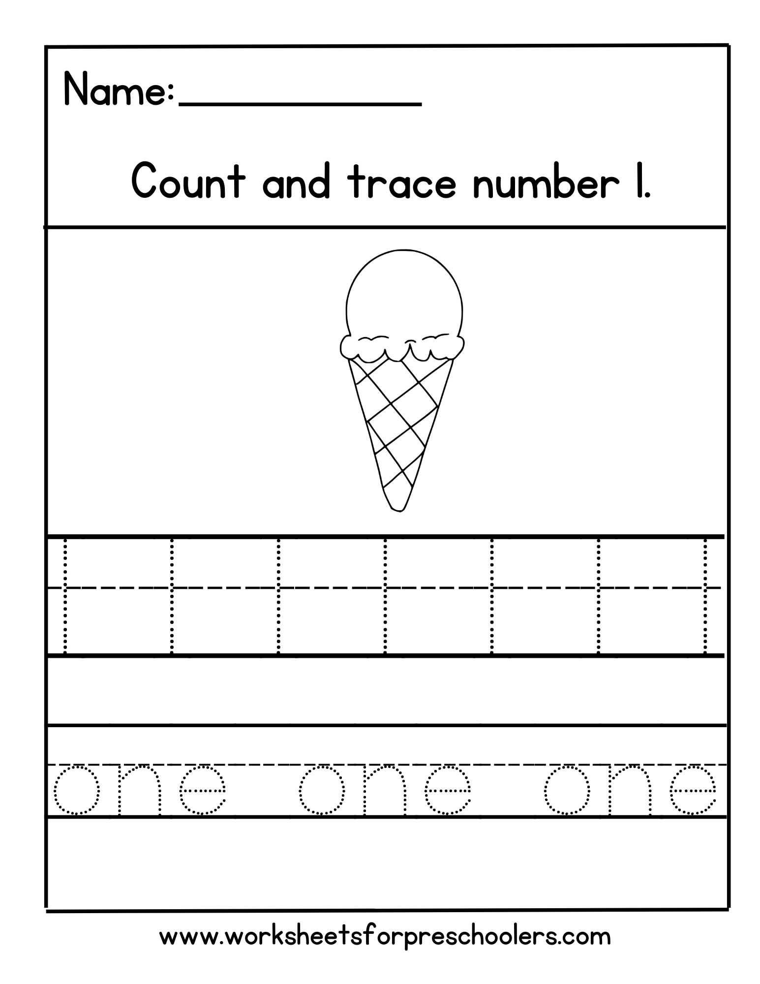 Count and Trace Number 1 Worksheet