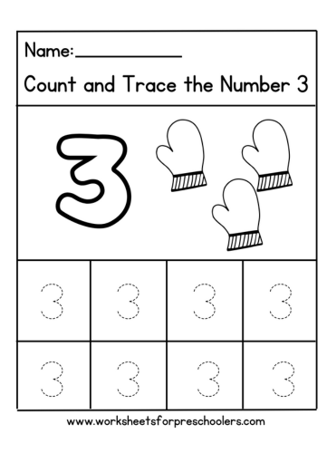 Number 3 Worksheet-mittens