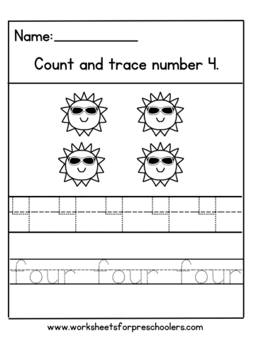 Number 4  Math Worksheet,