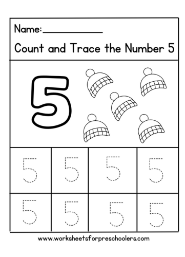 Number 5 Worksheet-Winter Hats