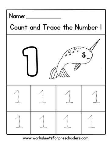 Tracing Number 1 Worksheet