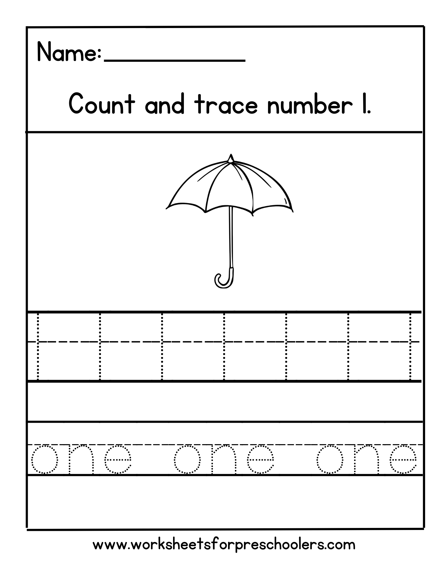 Number 1 Math Worksheet