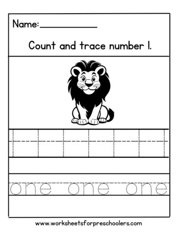 Lion Number 1 Math Worksheet