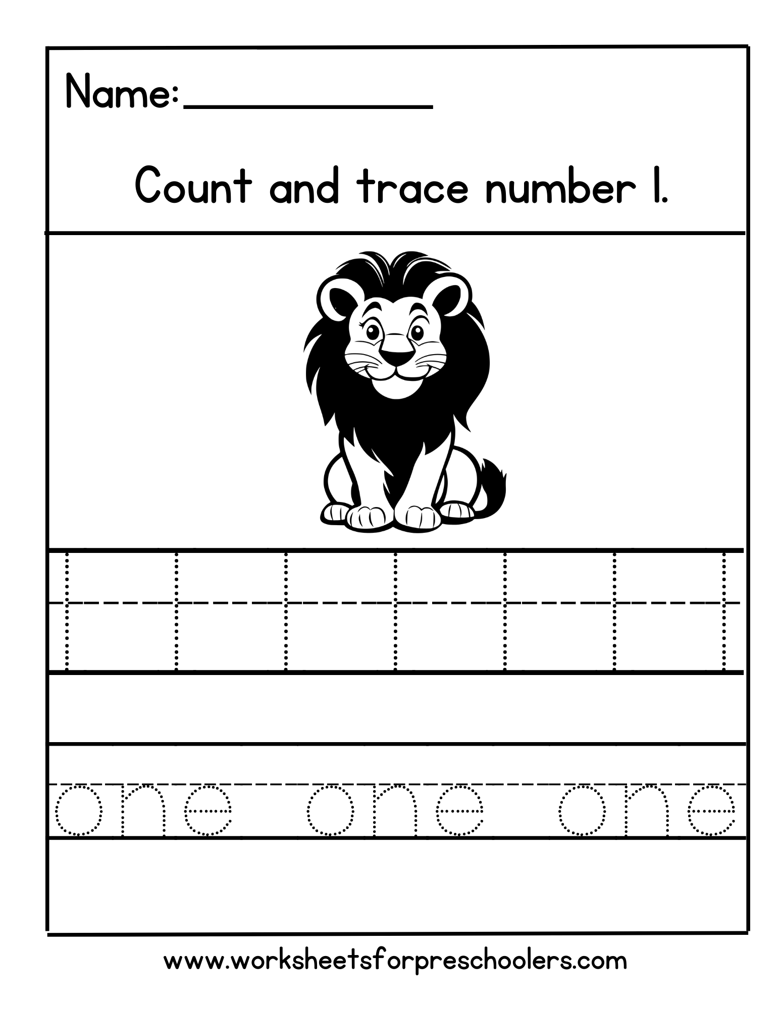 Lion Number 1 Math Worksheet
