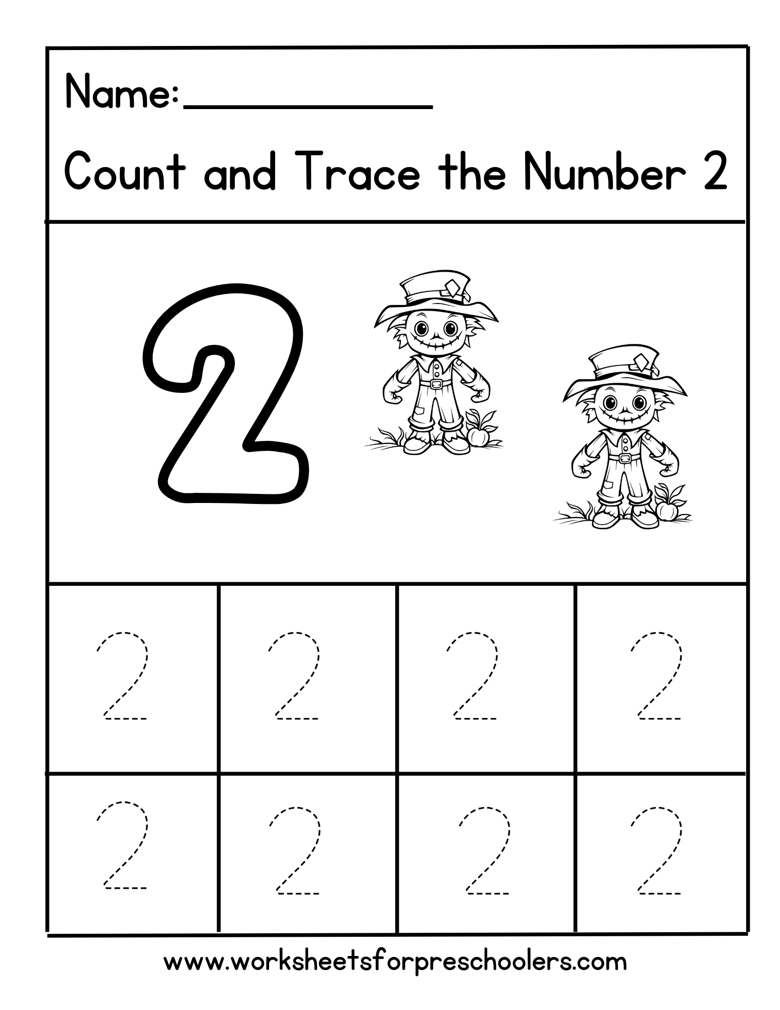Counting and Tracing Number 2 Worksheet 