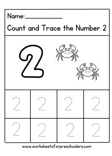 Count and Trace Number 2 Worksheet Preschool Crabs