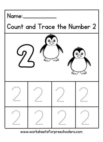 Tracing number 2 Worksheet