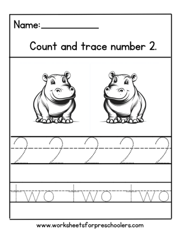 Hippo Number 2 Math Worksheet