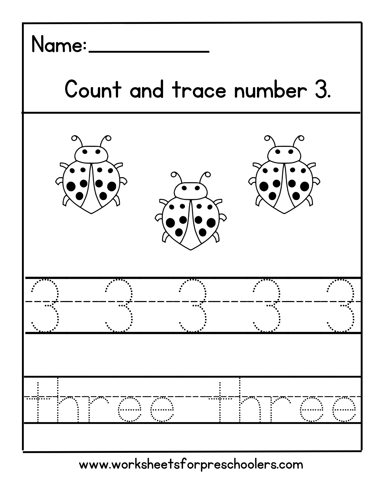 Ladybug Number 3 Math Worksheet