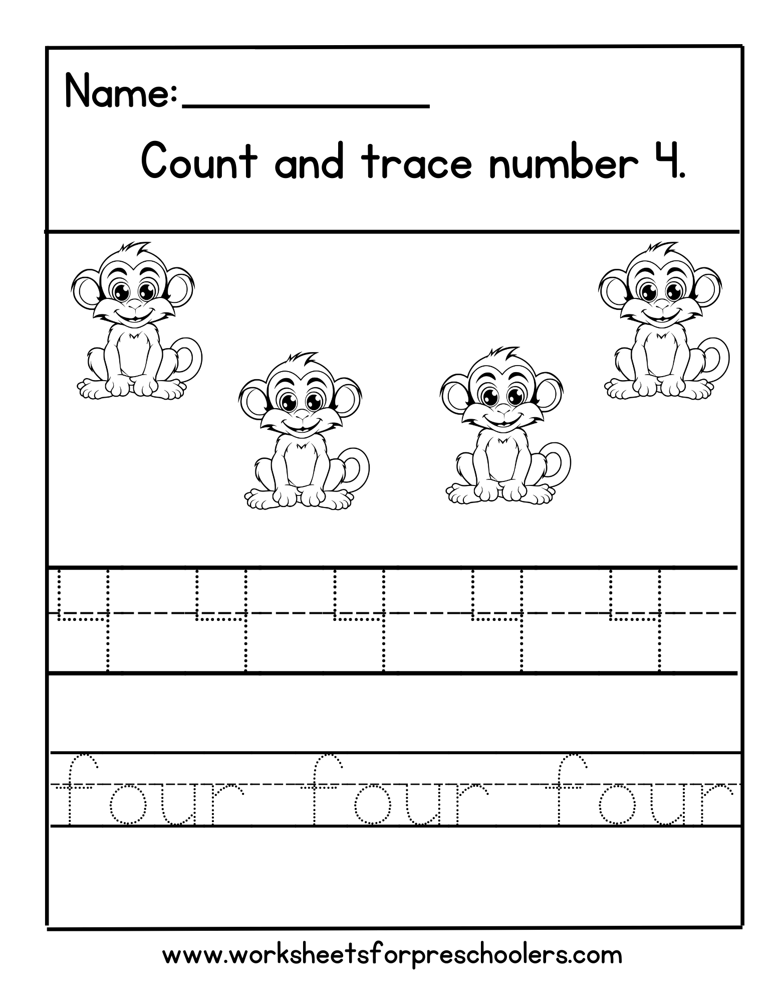 Number 4 Math Worksheet Number 4 Math Worksheet