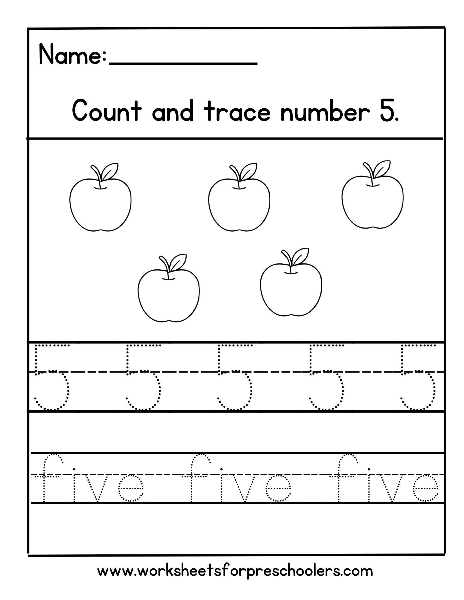 Number 5 Worksheet Preschool