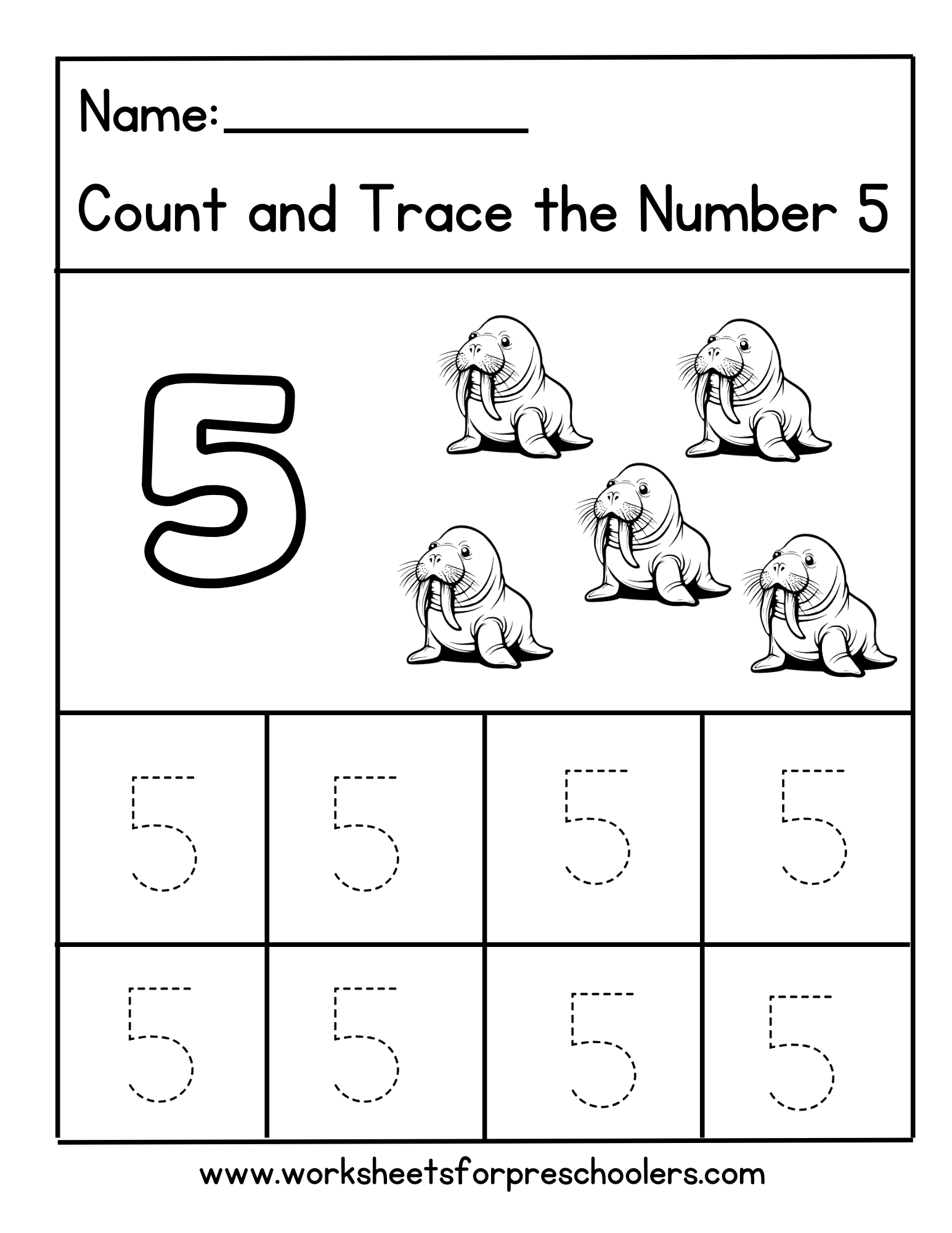 Number 5 Tracing Worksheet