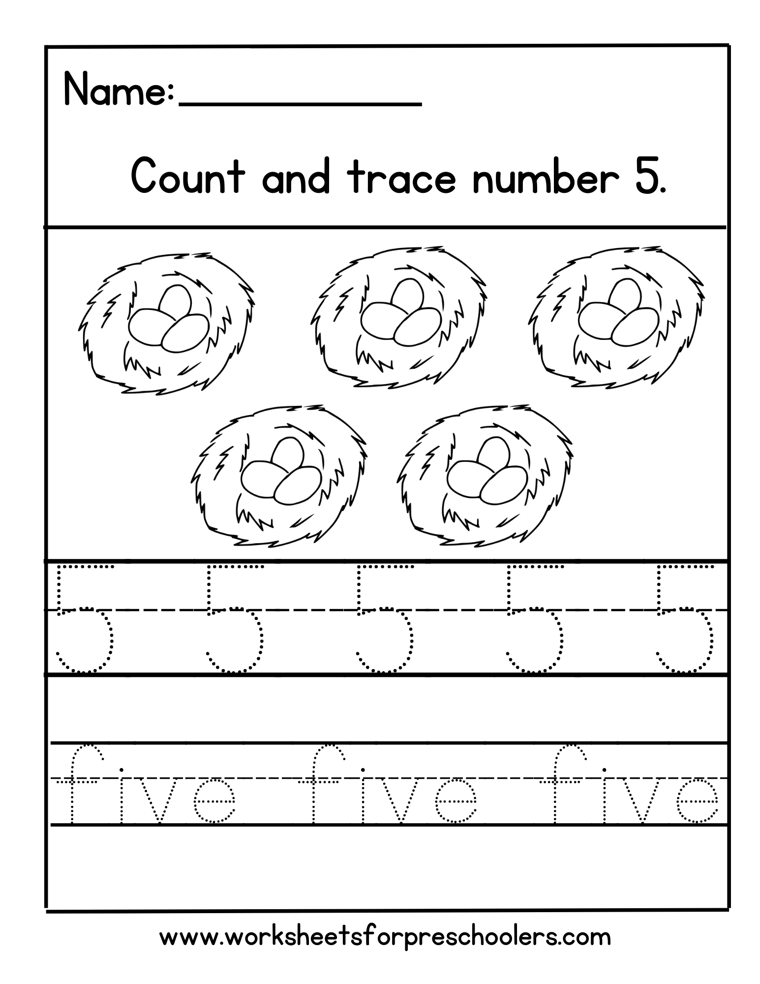 Birdwatching Number 5 Math Worksheet