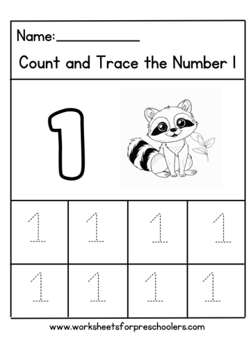 Count and Trace Number 2 Worksheet Preschool Raccoon