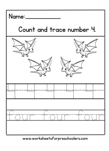 Dinosaur Number 4 Math Worksheet