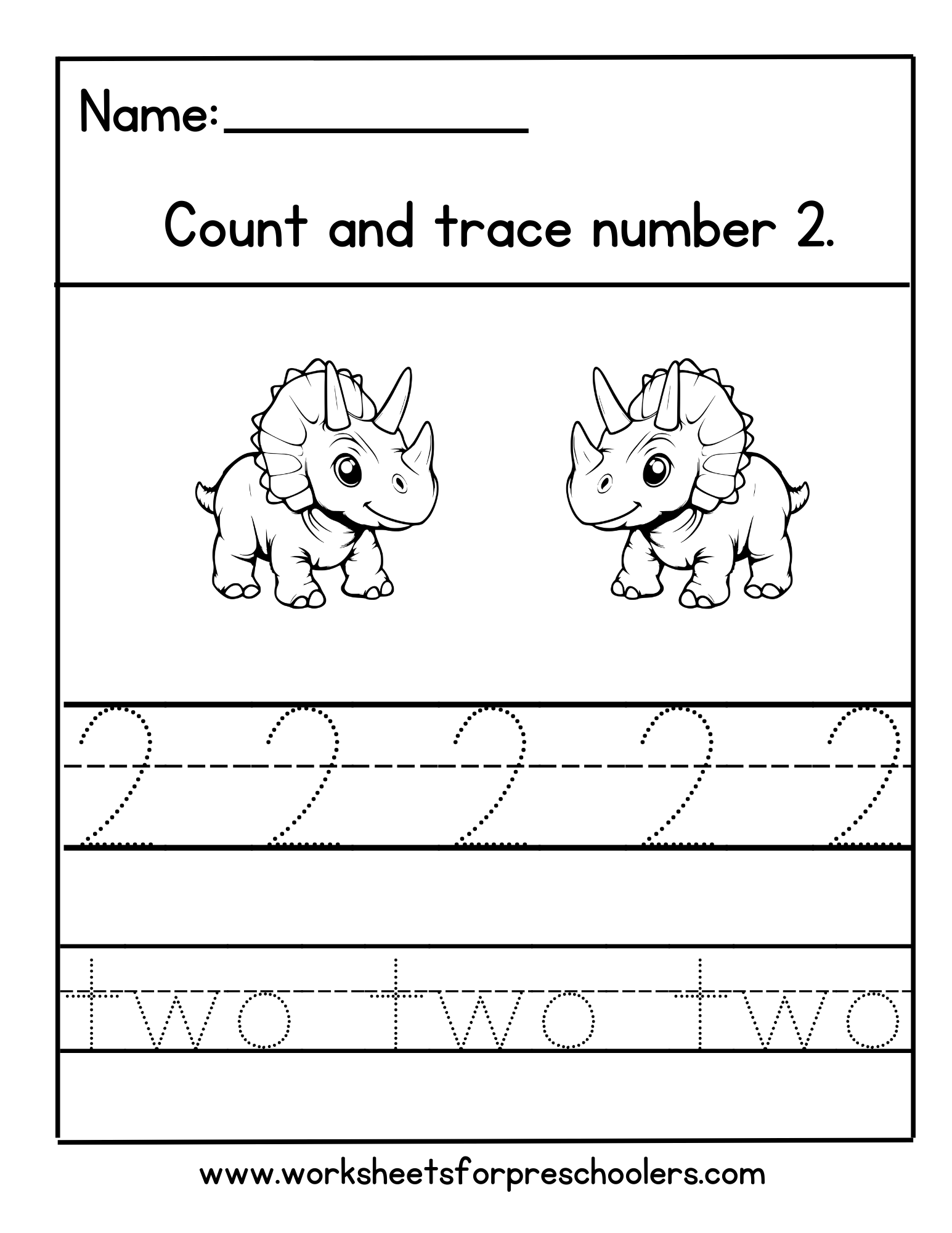 Dinosaur Number 2 Math Worksheet