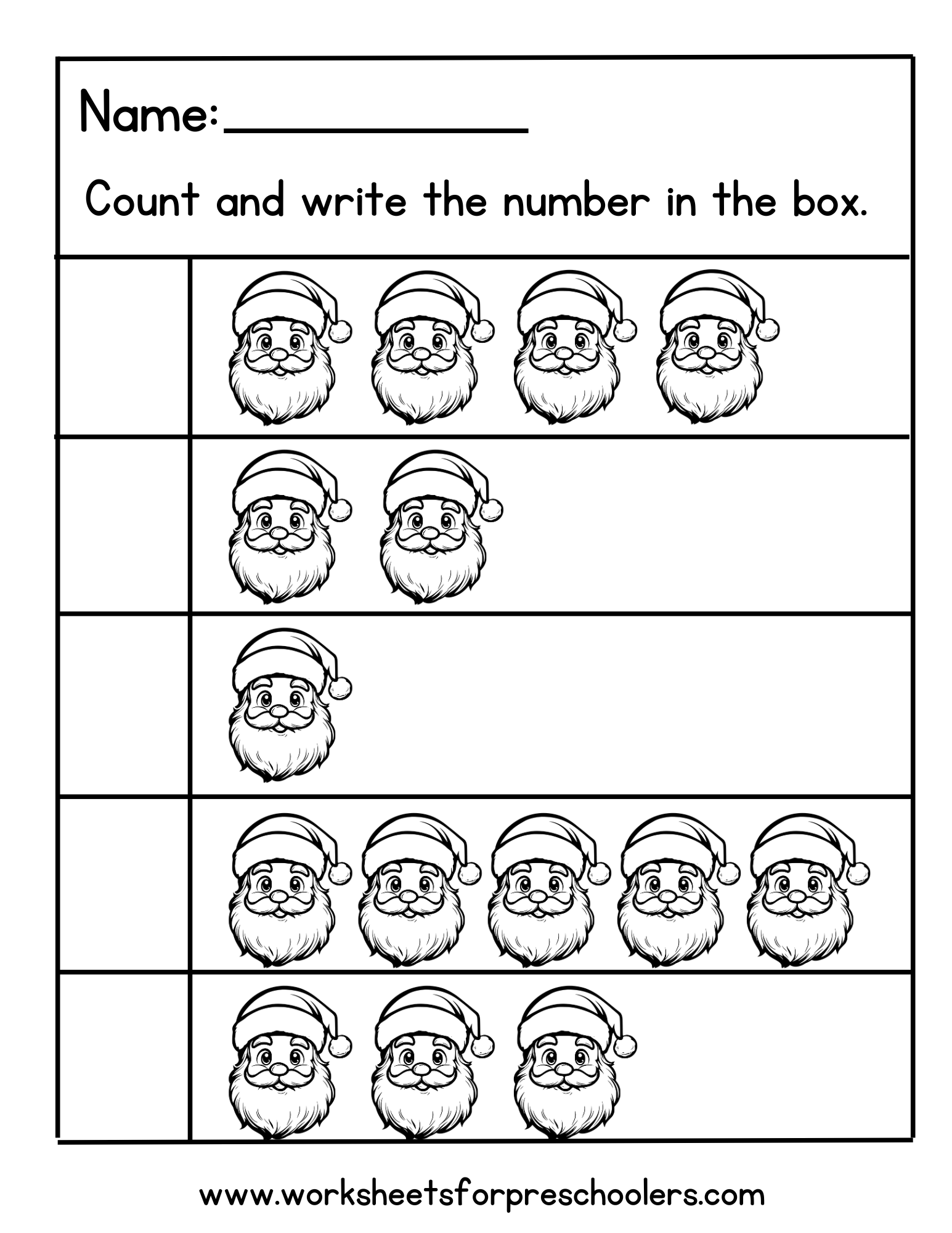 Santa Counting Math Worksheet