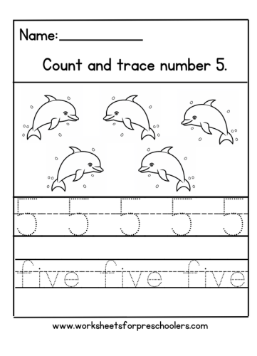 Dolphins Number 5 Math Worksheet