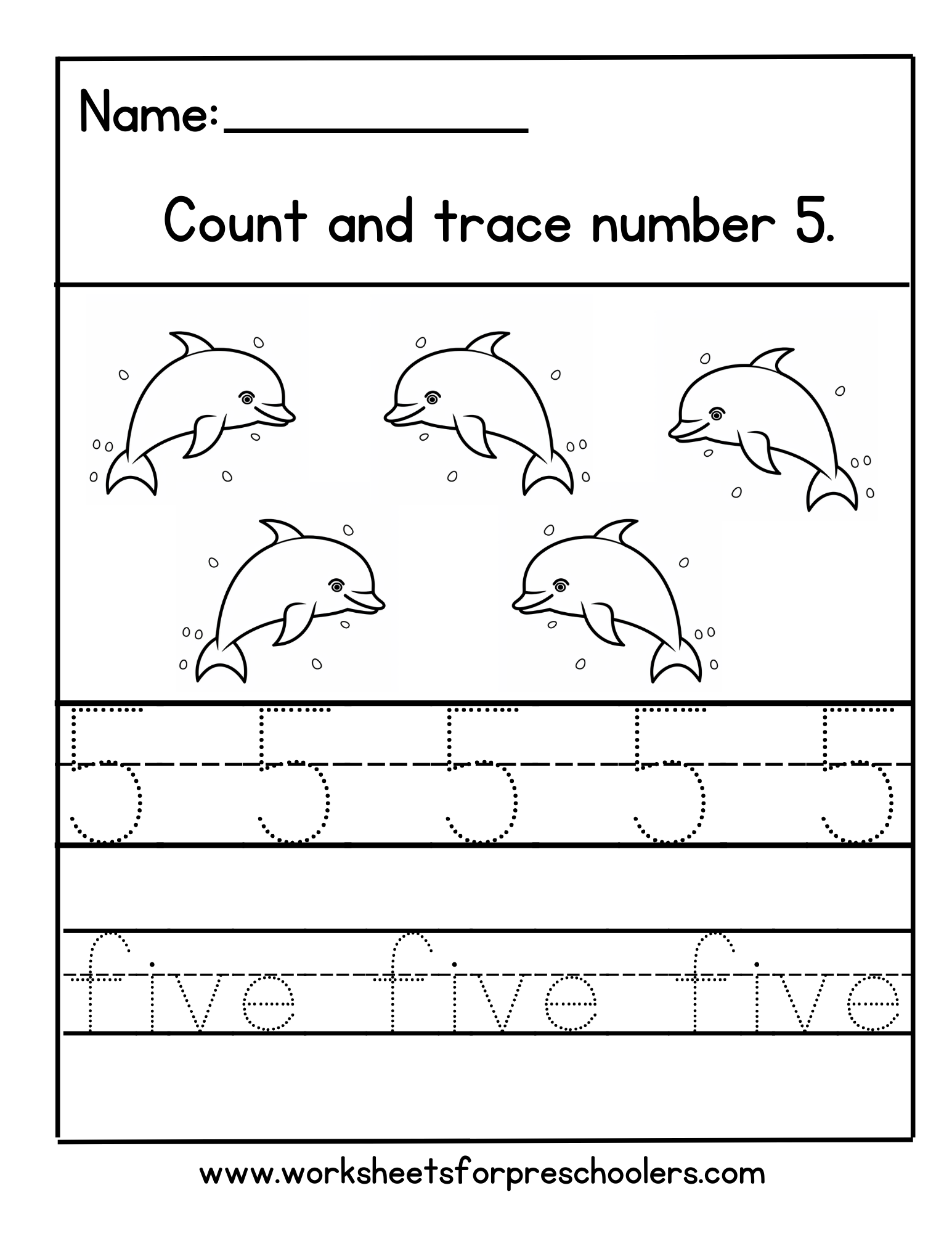 Dolphins Number 5 Math Worksheet Dolphins Number 5 Math Worksheet