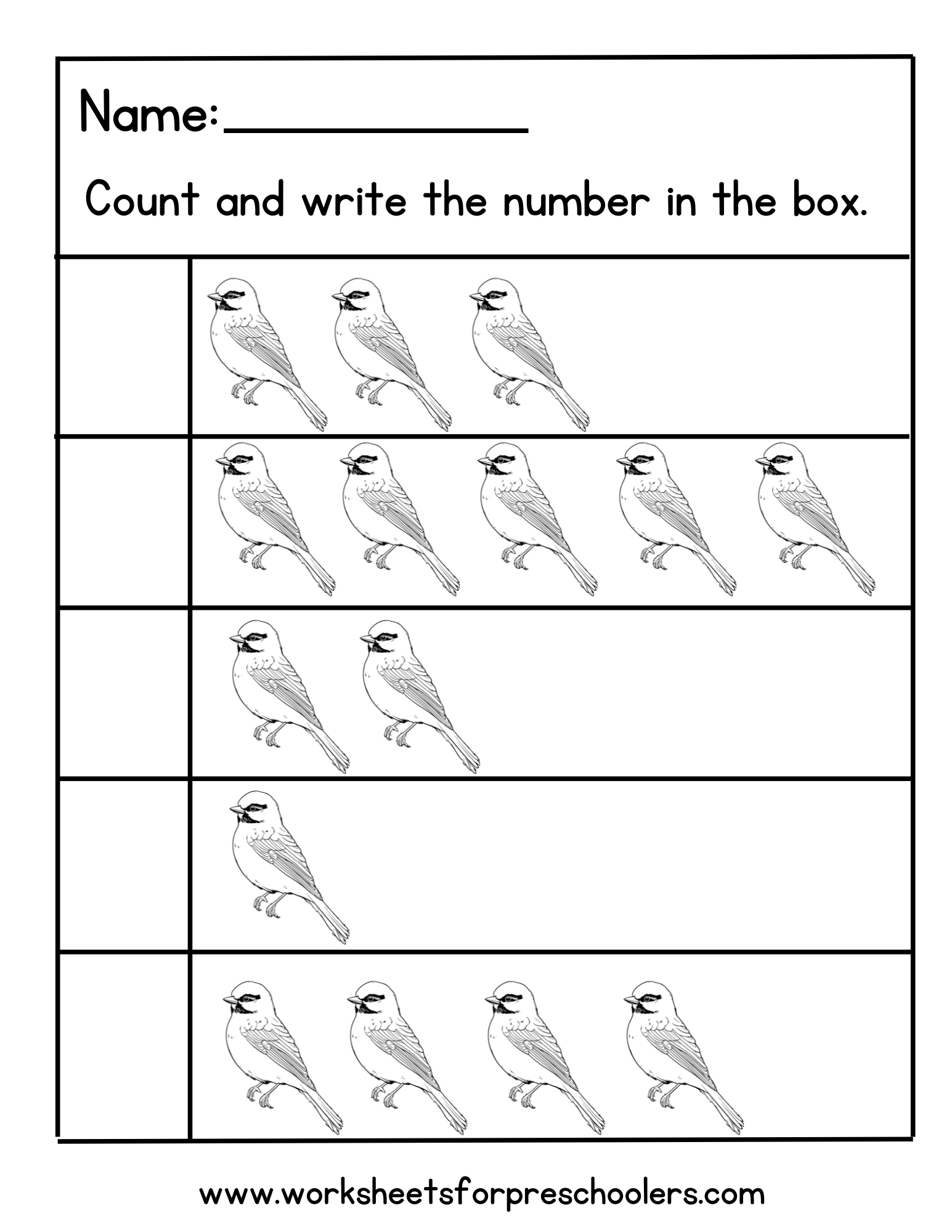 Bird Count and Write Number Worksheet