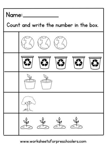 Earth Day Count and Write Number Workshee