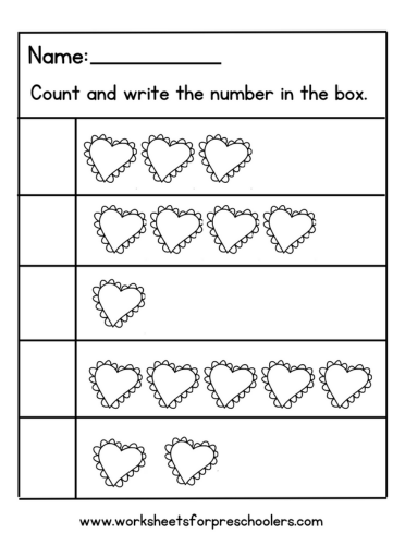 Math Counting Worksheet with Hearts