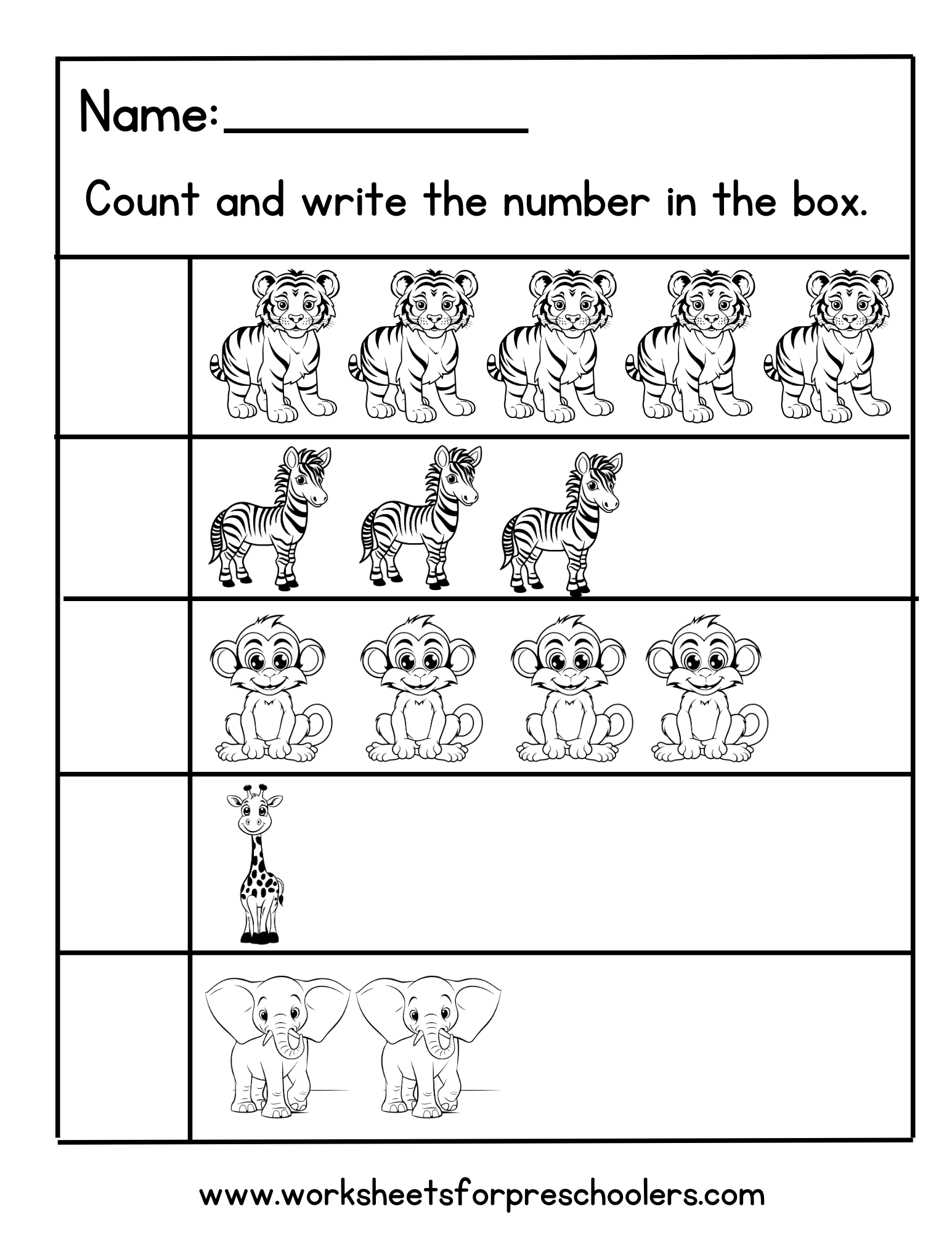 Jungle Animal Counting Number Worksheet Jungle Animal Counting Number Worksheet