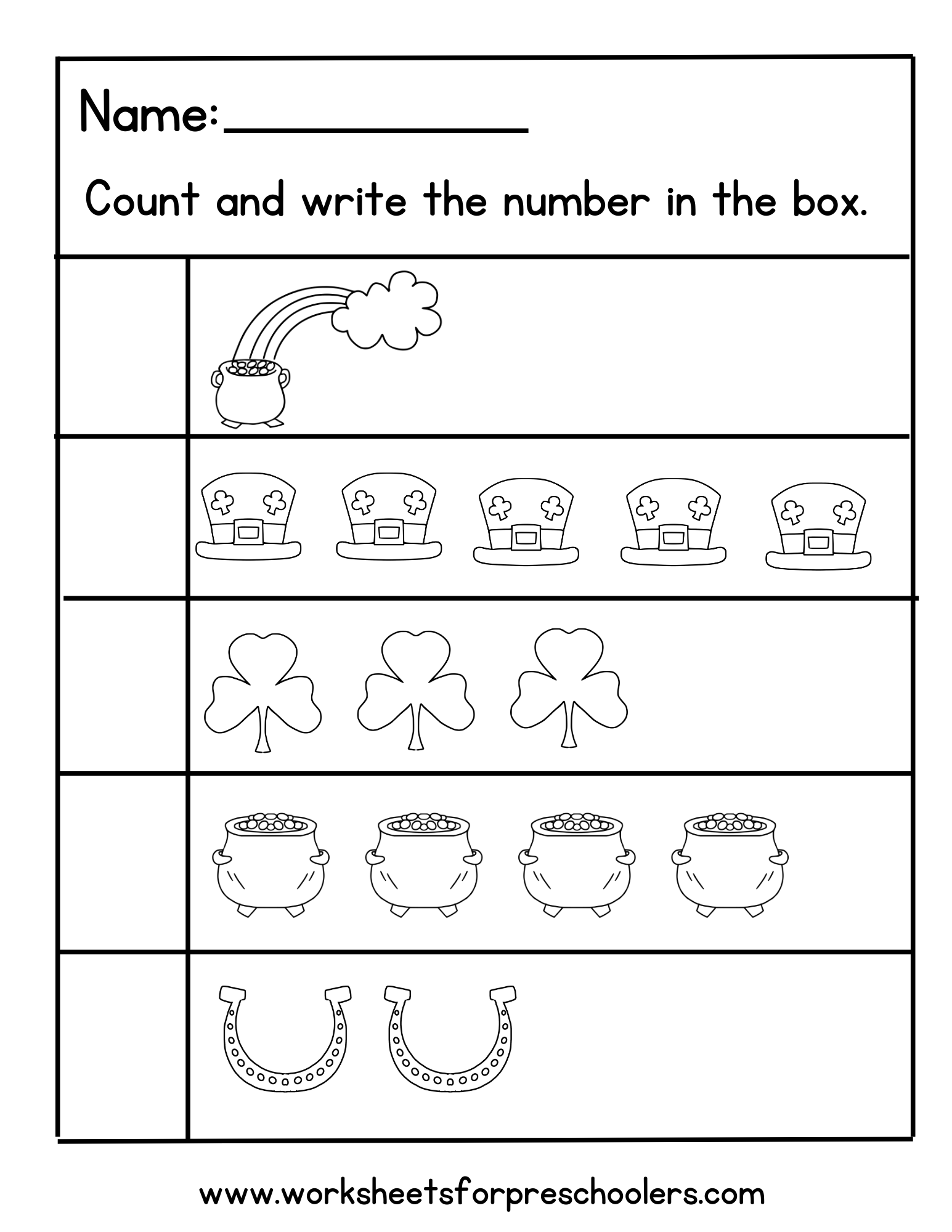 St Patrick's Day Counting Number Worksheet