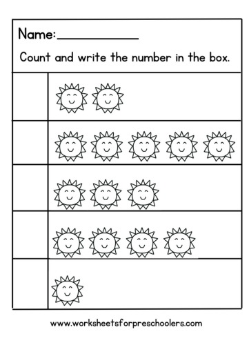 Summer Theme Count and Write Number Worksheet