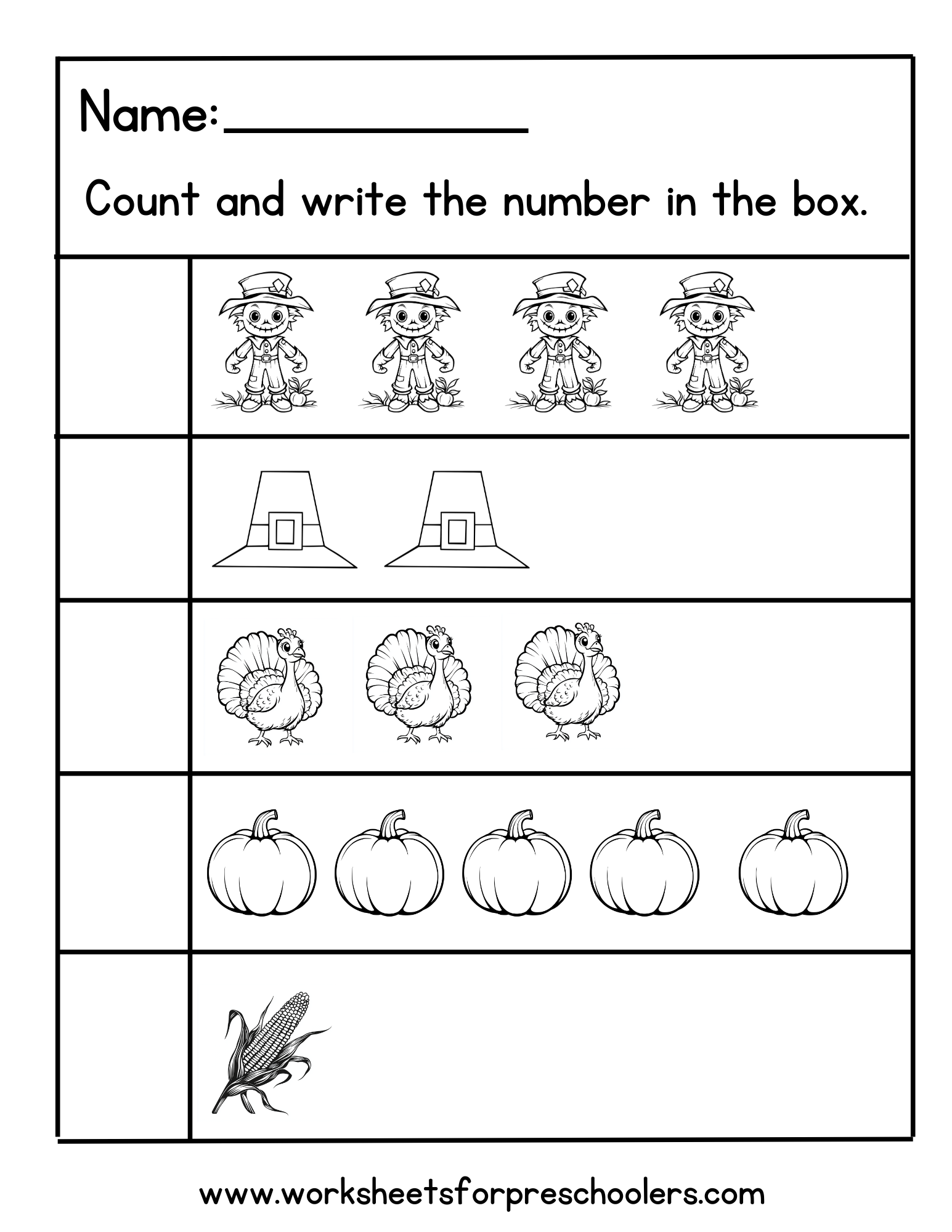 Thanksgiving Math Worksheet Preschool