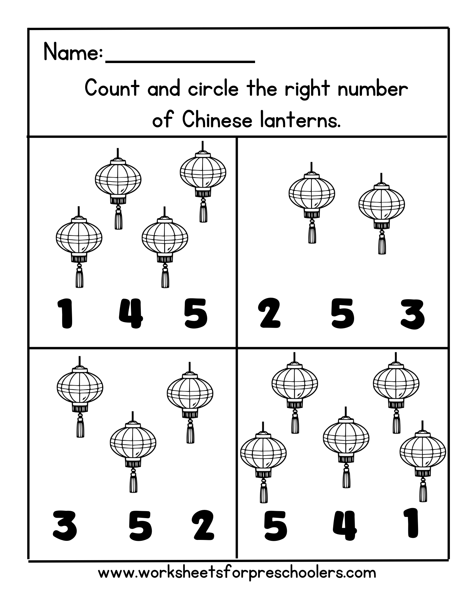 Count and Circle Chinese Lanterns