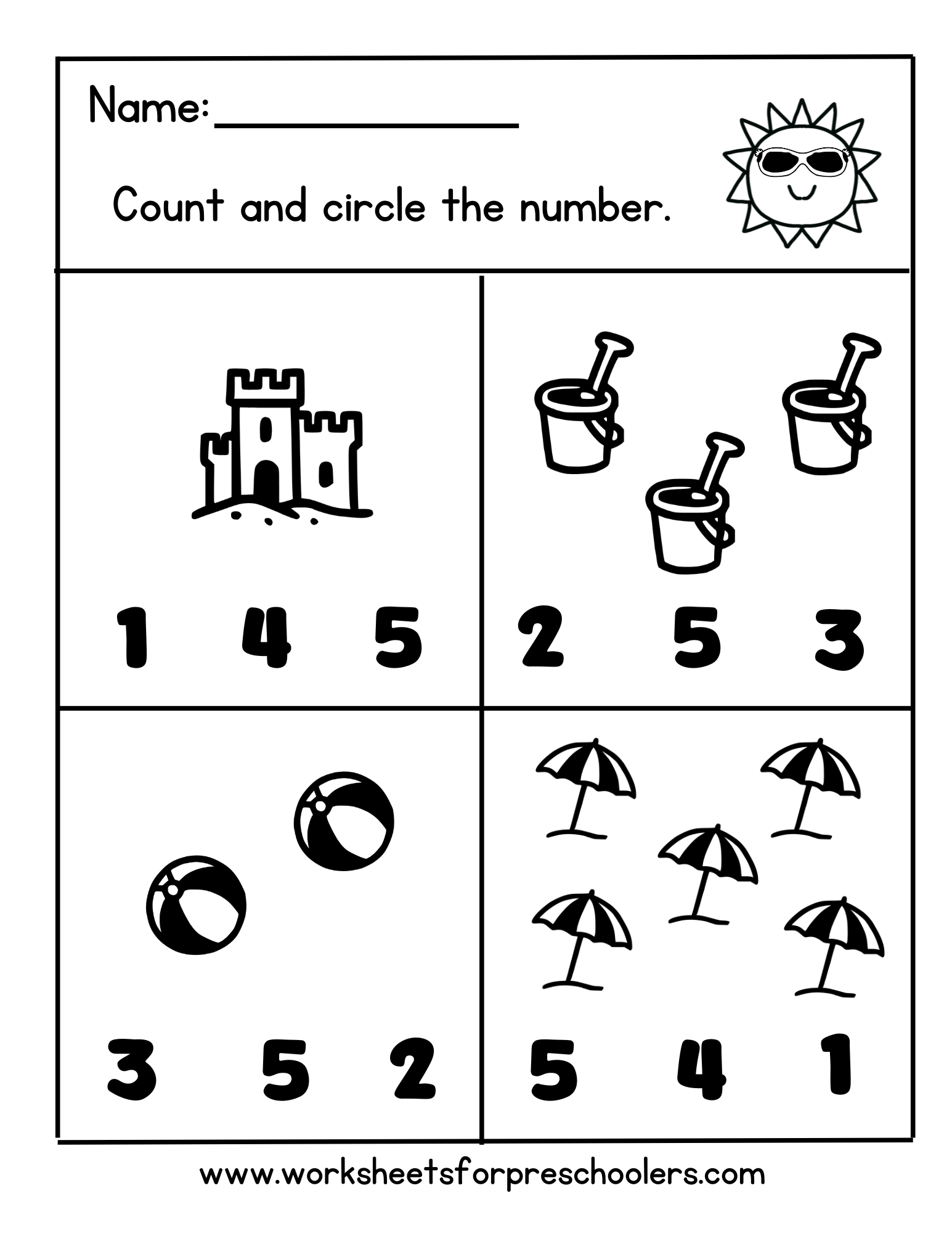 Beach Theme Count and Circle Worksheet Beach Theme Count and Circle Worksheet