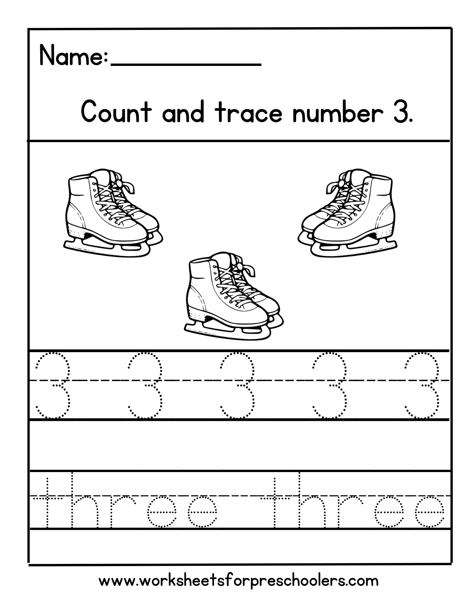 Number 3 Tracing Worksheet
