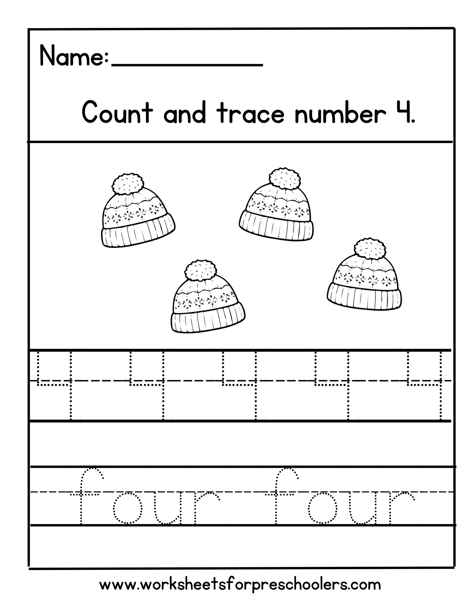 Number 4 Tracing Worksheet
