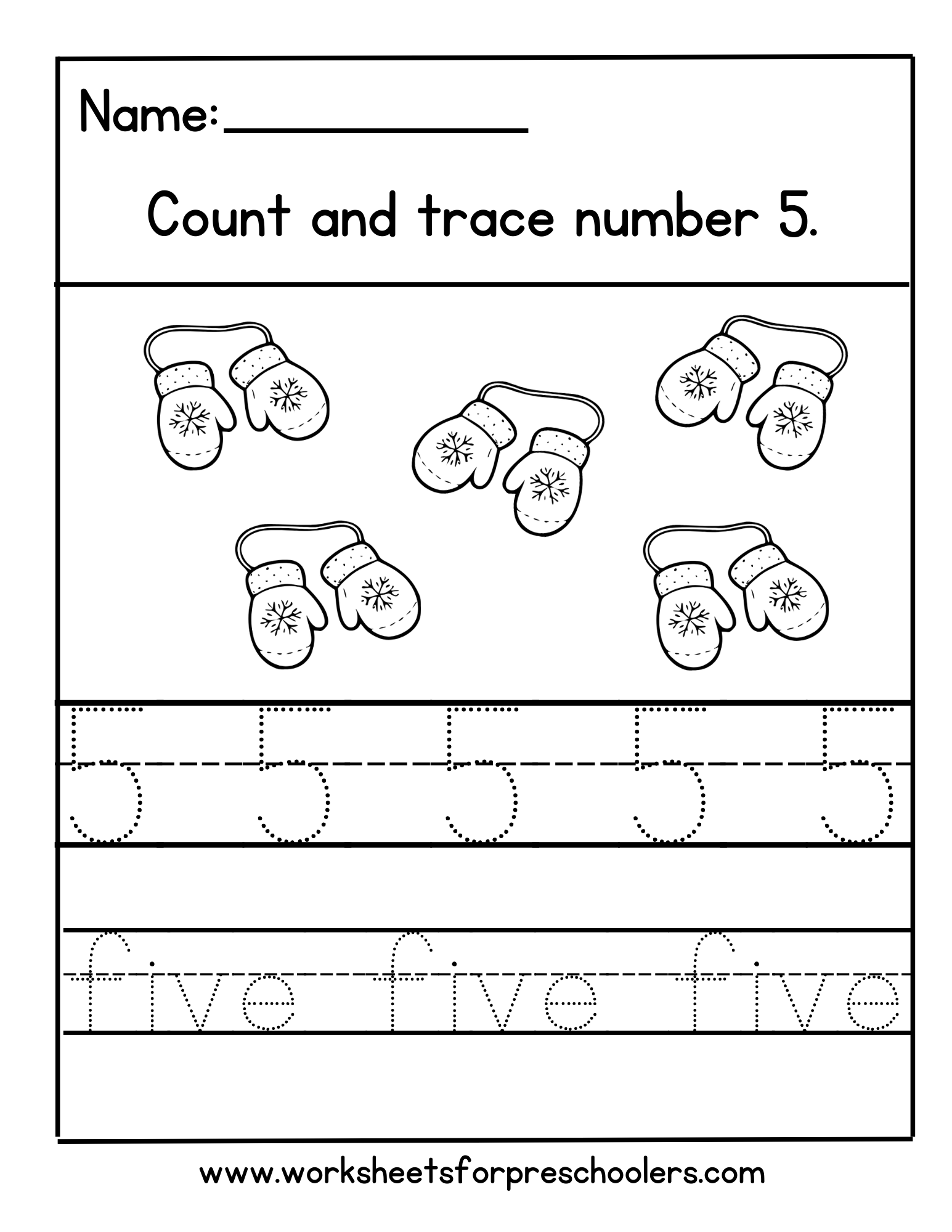 Number 5 Tracing Worksheet