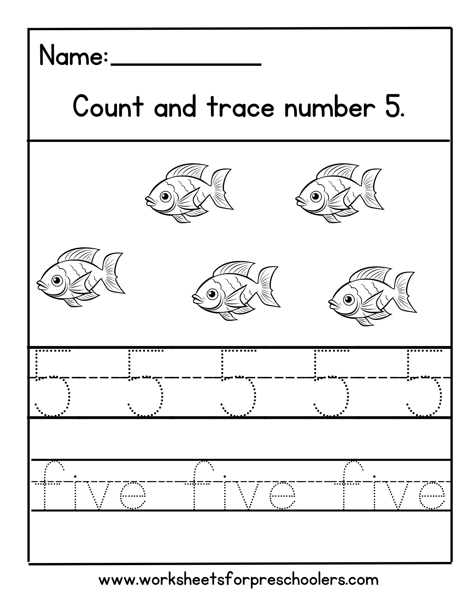 Number 5 Tracing Worksheet